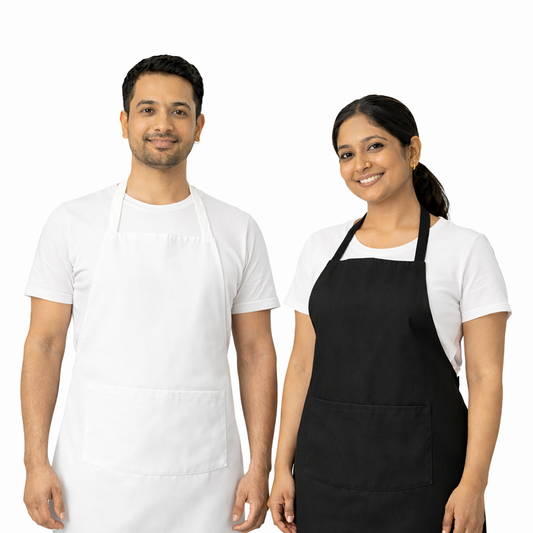WRAPZY Waterproof Kitchen Apron Pack of 2 (White & Black) for Men & Women ? Bib Apron with Front Pocket, Oil & Stain Resistant, Reusable Chef Apron for Cooking, Baking, BBQ, Cleaning, Cafe &