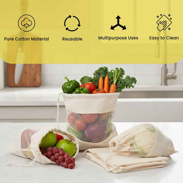 Wrapzy Cotton Drawstring Vegetable Bags - Wrapzy
