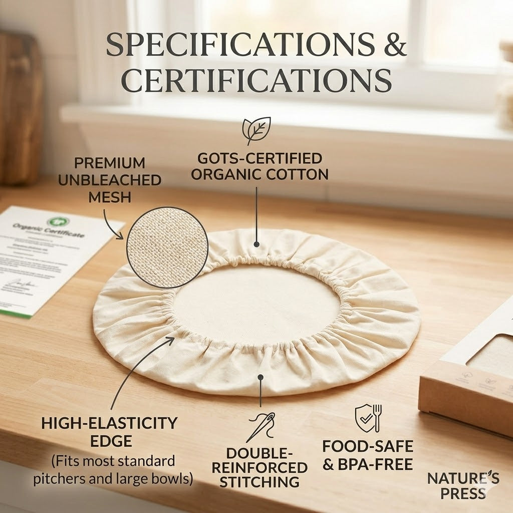 Organic Cotton Nut Milk Bag – Reusable Cloth Strainer | Unbleached, Undyed, GOTS Certified | Eco-Friendly Cheesecloth Alternative | pack of 3