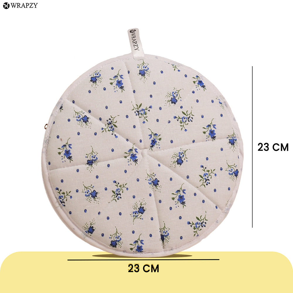 WRAPZY Cotton Roti Cover with Zip | Round Roti Cloth for Keeping Rotis Soft & Fresh | Used for Roti, Paratha, Puri, Naan & Bread | Washable & Reusable | 3 Colour Variants (BLUE, PACK OF:4)