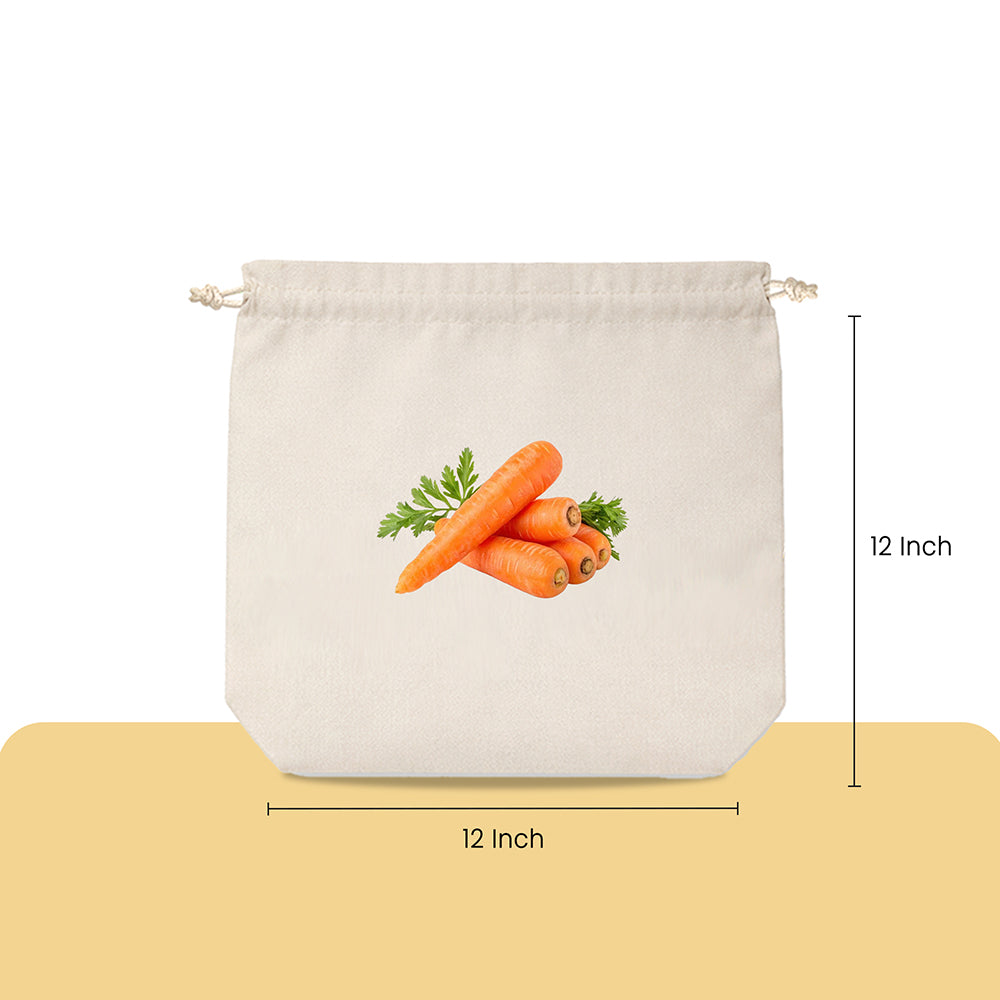Wrapzy 100% Cotton Reusable Vegetable Bags for Fridge | Eco-Friendly Drawstring Storage Bags | Washable Breathable Bag | Multi-Purpose Cotton Mesh | Pack of 6