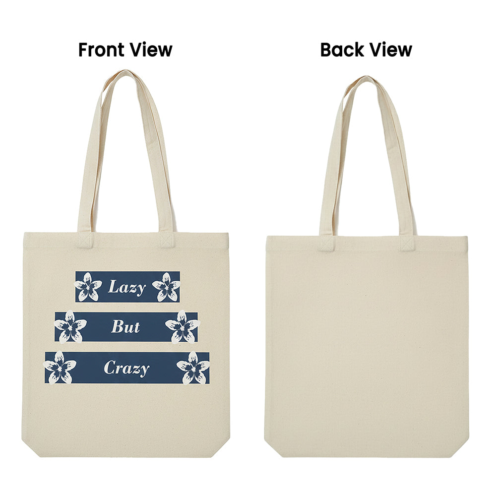 WRAPZY Premium Canvas Tote Bag for Women|Eco-Friendly, Reusable Tote Bag|Handbag for Women| Durable Shoulder Bag for Grocery, Travel, Work, School & Everyday Use | 16x14? (Lazy But Crazy, One
