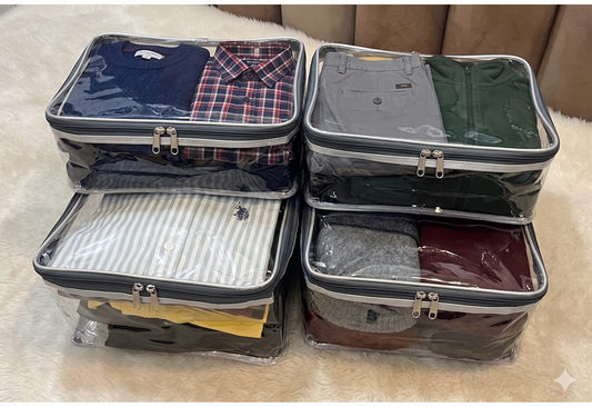 Wrapzy Transparent Clothes Storage Bag | Pack of 4 | 18x12x6.5 Inch