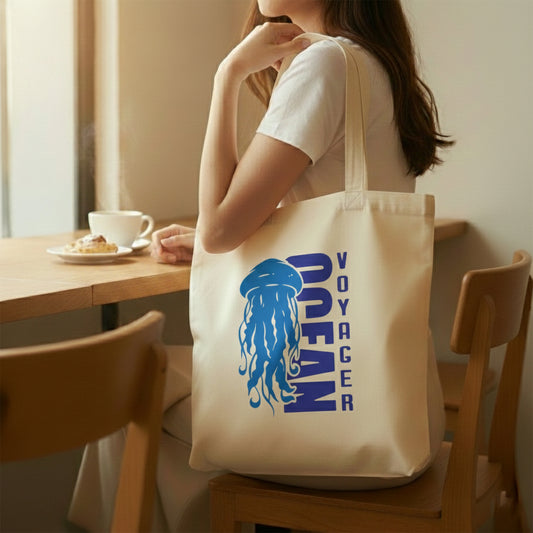 WRAPZY Premium Canvas Tote Bag for Women|Eco-Friendly, Reusable Tote Bag|Handbag for Women| Durable Shoulder Bag for Grocery, Travel, Work, School & Everyday Use | 16x14? (OCEAN-3, One Size)
