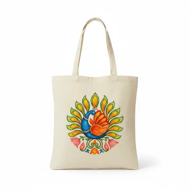 Wrapzy Kerala Mural Peacock Tote Bag - Wrapzy