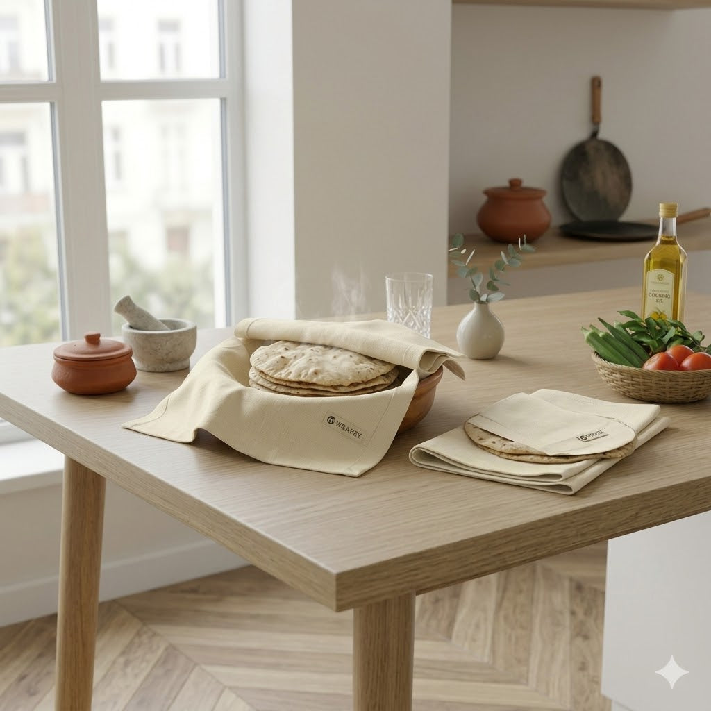 Reusable Organic Cotton Chapati Wrap Cloth Set – Roti Cover for Tiffin, Food Storage & Kitchen Use | 12.5”x13”