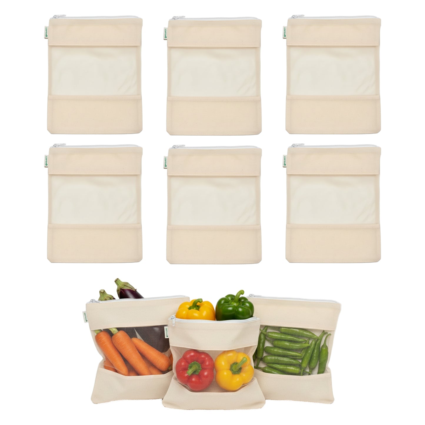 Wrapzy - Cotton Net Bag with Zip Pack Of 6