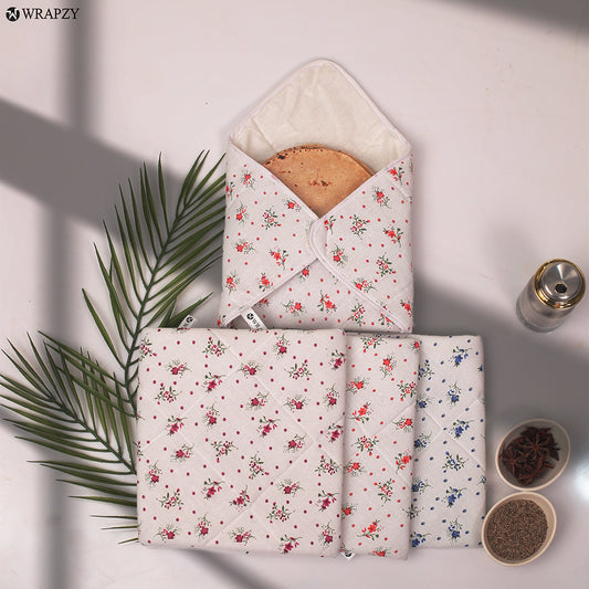 WRAPZY Roti Rumal Cotton Chapati Cover Set of 8 | 100% Cotton Roti Rumaal | Reusable Flatbread Food Cover for Roti, Chapati & Paratha
