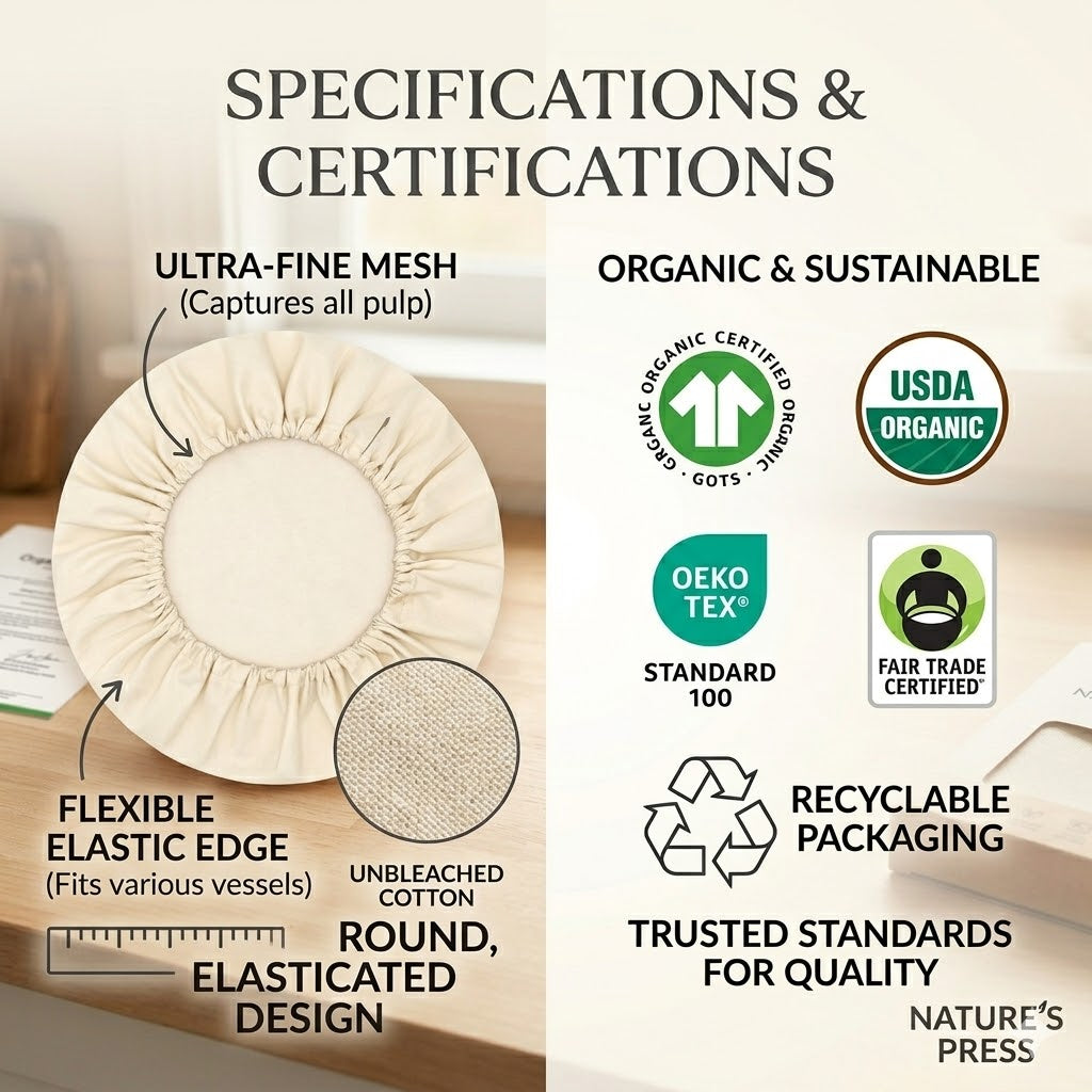 Organic Cotton Nut Milk Bag – Reusable Cloth Strainer | Unbleached, Undyed, GOTS Certified | Eco-Friendly Cheesecloth Alternative | pack of 3