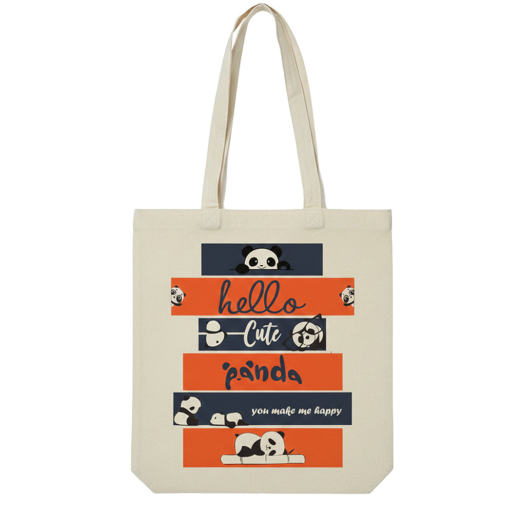 WRAPZY Premium Canvas Tote Bag for Women|Eco-Friendly, Reusable Tote Bag|Handbag for Women| Durable Shoulder Bag for Grocery, Travel, Work, School & Everyday Use | 16x14? (PANDA, One Size)