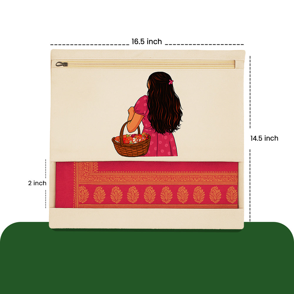 Wrapzy Pure Cotton Printed Saree Cover for Storage | Pack of 4 | Large 16 x 14 Inch Saree Bags with Zip & Transparent Mesh Window | Reusable Wardrobe Organizer for Sarees & Clothes (PRINT1, O