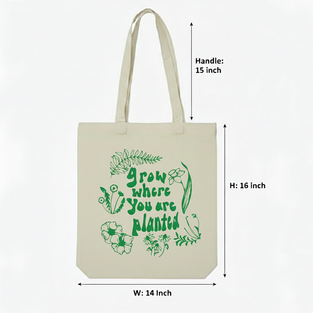 WRAPZY Premium Canvas Tote Bag for Women|Eco-Friendly, Reusable Tote Bag|Handbag for Women| Durable Shoulder Bag for Grocery, Travel, Work, School & Everyday Use | 16x14? (PLANTED, One Size)