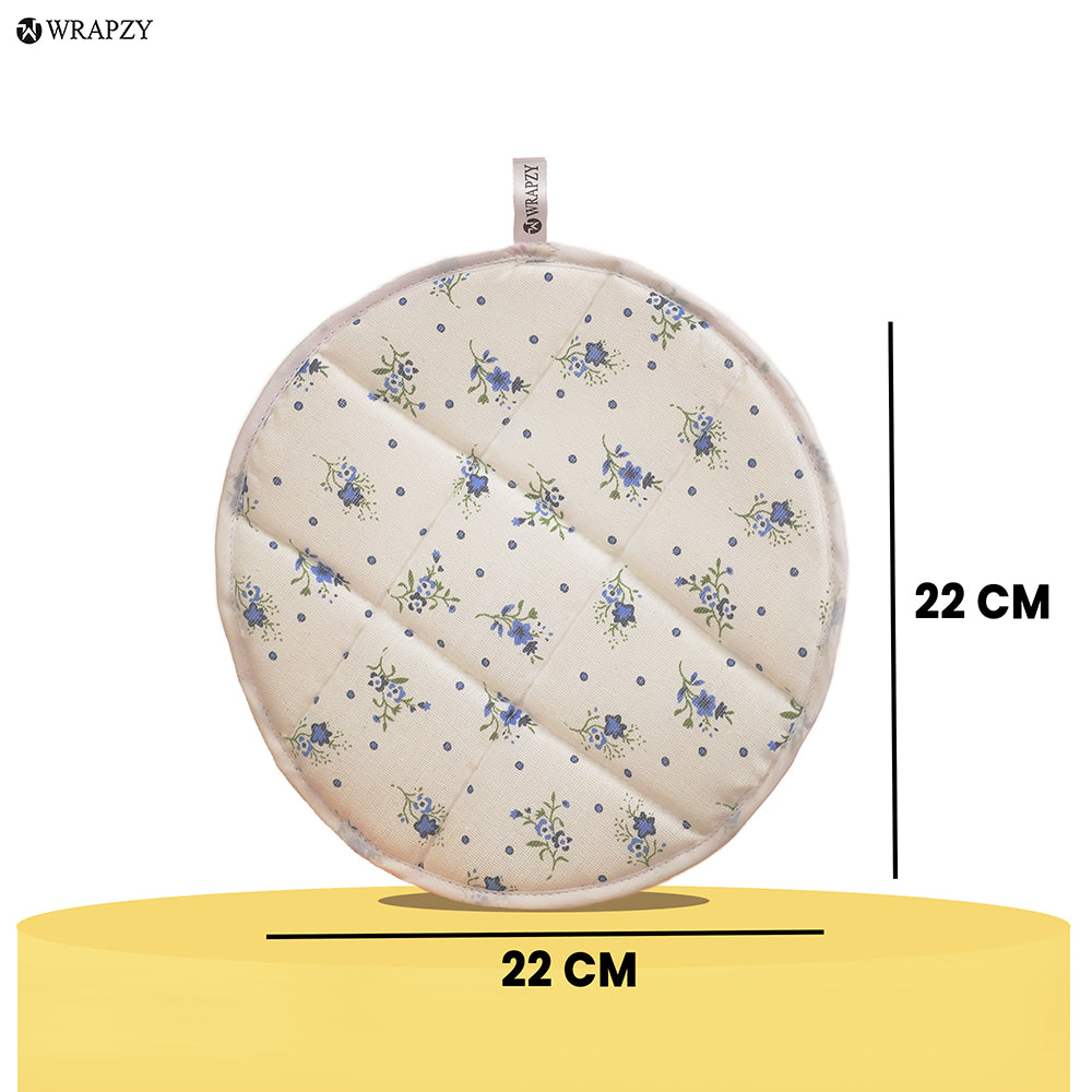Wrapzy - Floral Print Round Roti Cover with Zip - Roti Cover Set - Roti Cover for Cassrole - Disk Chapati Tortilla Covers - Pack of 4