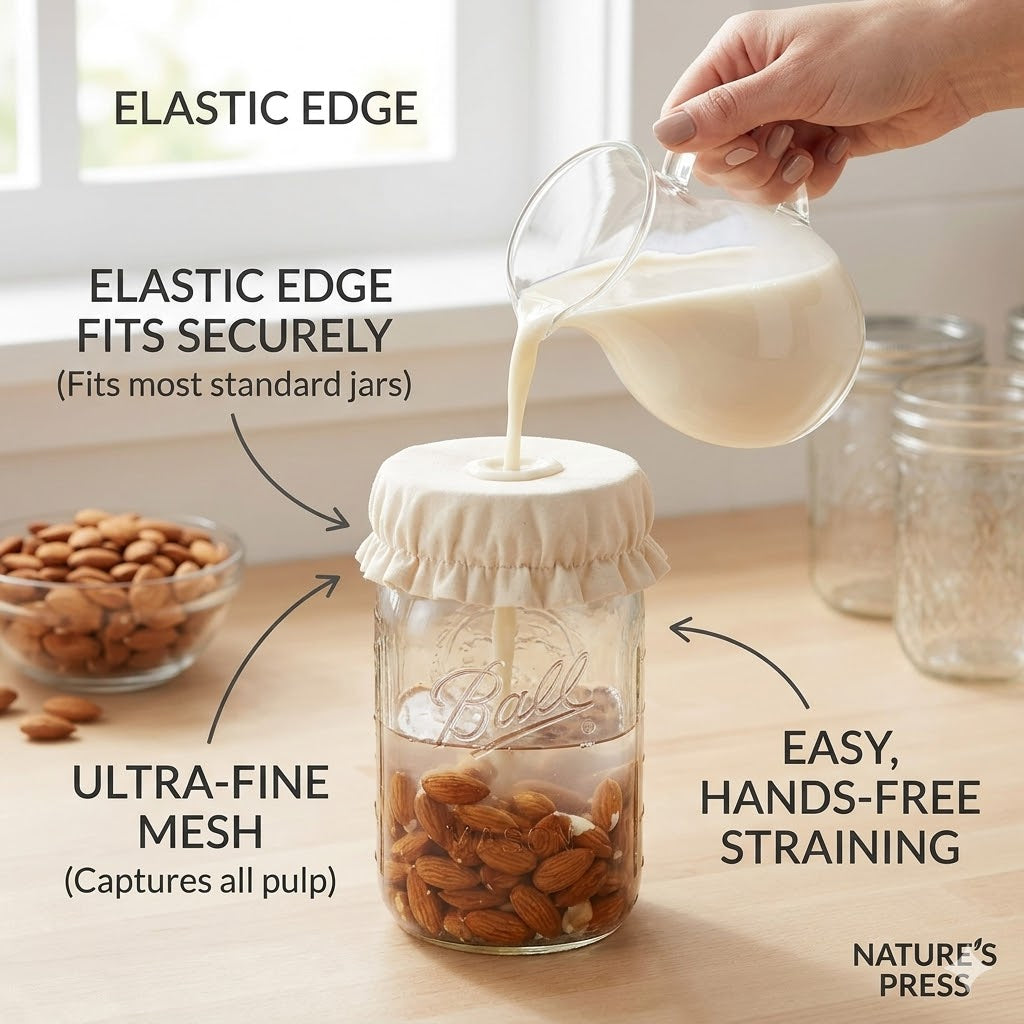 Organic Cotton Nut Milk Bag – Reusable Cloth Strainer | Unbleached, Undyed, GOTS Certified | Eco-Friendly Cheesecloth Alternative | pack of 3