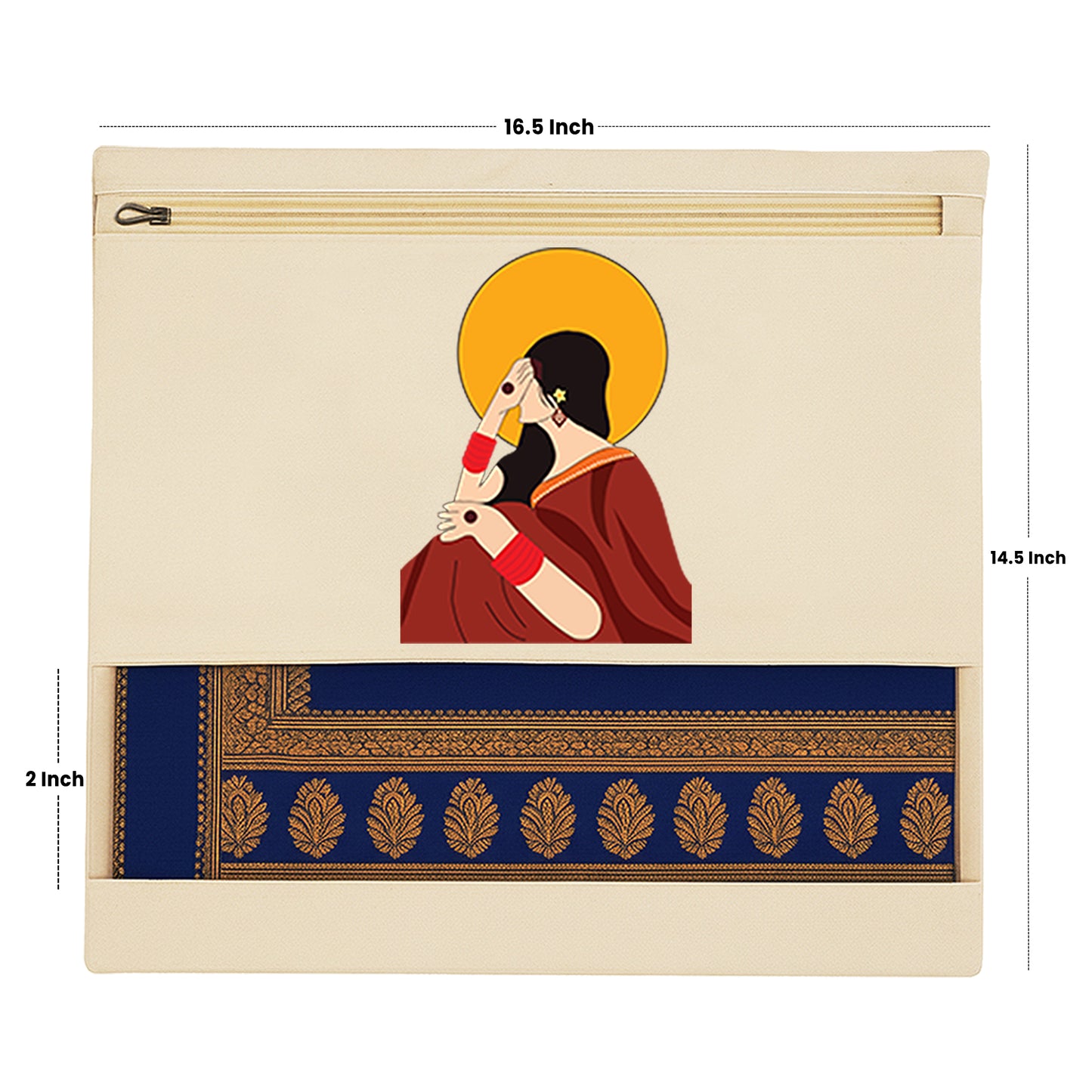 Wrapzy Pure Cotton Printed Saree Cover for Storage | Pack of 4 | Large 16 x 14 Inch Saree Bags with Zip & Transparent Mesh Window | Reusable Wardrobe Organizer for Sarees & Clothes (PRINT1, O