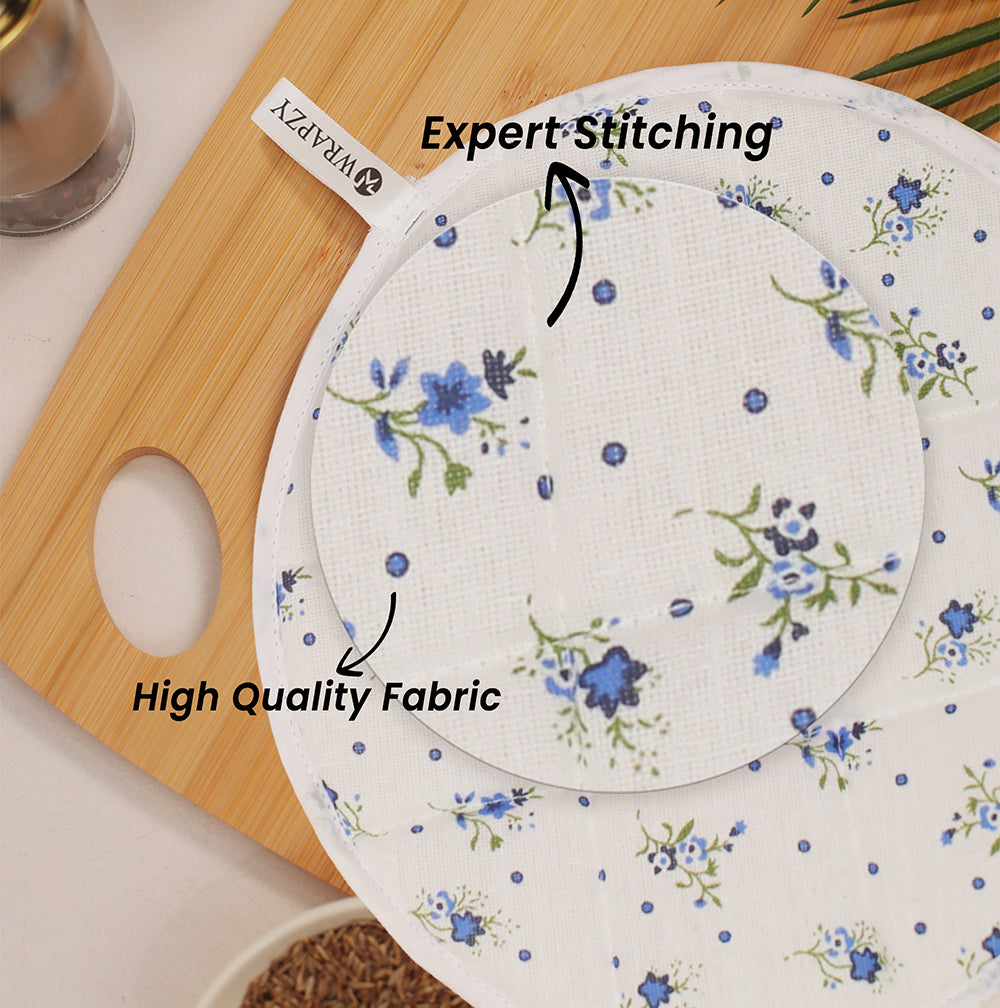 Wrapzy - Floral Print Round Roti Cover with Zip - Roti Cover Set - Roti Cover for Cassrole - Disk Chapati Tortilla Covers - Pack of 4