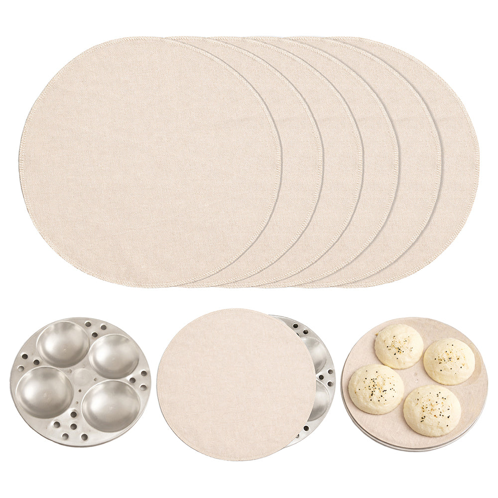 Wrapzy Muslin Idli Cloth ? Unbleached Pure Cotton Idli Steamer Cloth | Reusable Idli Stand Cover | Non-Stick Idli Maker Plate Liner for Soft Idlis, Modak & Momos - 40 cm (Pack of 6, Round)