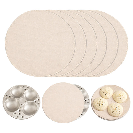 Wrapzy Muslin Idli Cloth ? Unbleached Pure Cotton Idli Steamer Cloth | Reusable Idli Stand Cover | Non-Stick Idli Maker Plate Liner for Soft Idlis, Modak & Momos - 40 cm (Pack of 6, Round)