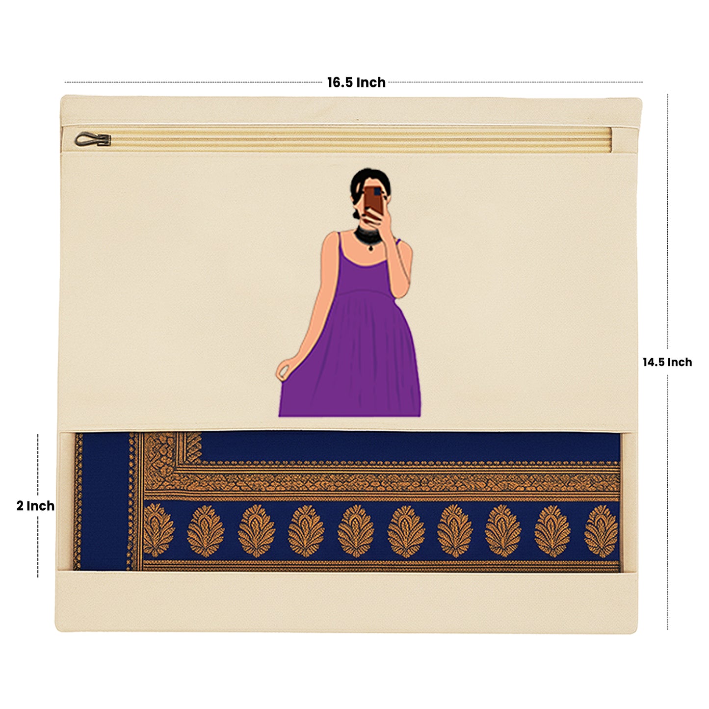 Wrapzy Pure Cotton Printed Saree Cover for Storage | Pack of 4 | Large 16 x 14 Inch Saree Bags with Zip & Transparent Mesh Window | Reusable Wardrobe Organizer for Sarees & Clothes (PRINT3, O