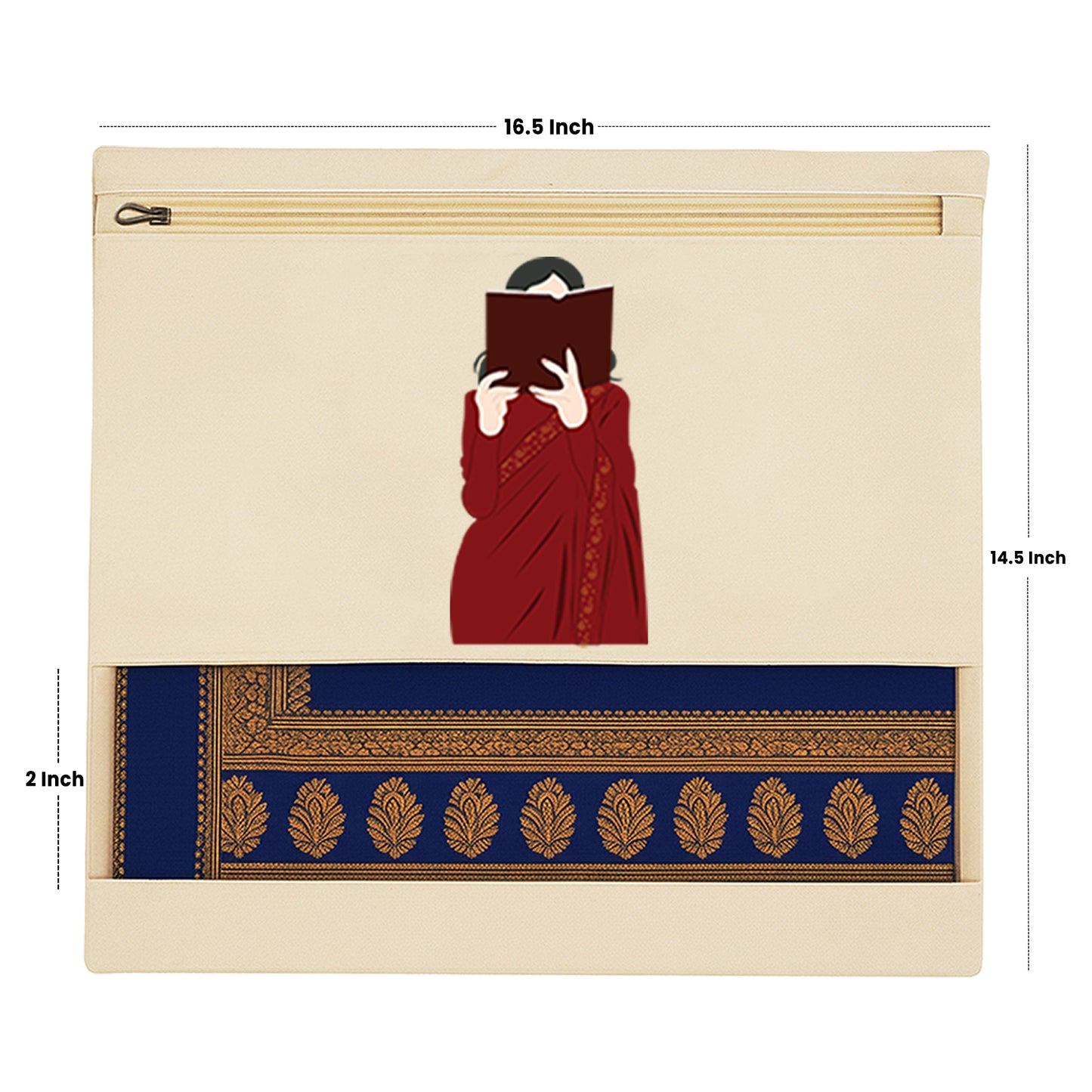 Wrapzy Pure Cotton Printed Saree Cover for Storage | Pack of 4 | Large 16 x 14 Inch Saree Bags with Zip & Transparent Mesh Window | Reusable Wardrobe Organizer for Sarees & Clothes (PRINT2, O