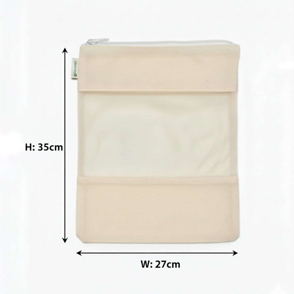 Wrapzy - Cotton Net Bag with Zip - Reusable Fridge Storage Zipper Bags For Fruits And Vegetables -  Organizer with Sturdy Zipper (Pack of 6)