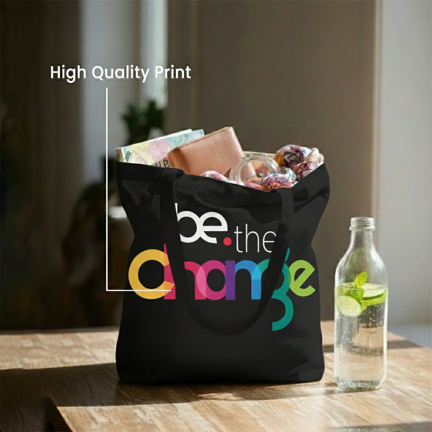 WRAPZY Black Canvas Tote Bag ? Handbags for Women | Large Printed Cotton Tote Bag for Shopping, College & Office | Reusable Everyday Carry Handbag (16 x 14 Inch) (PRINT4, One Size)