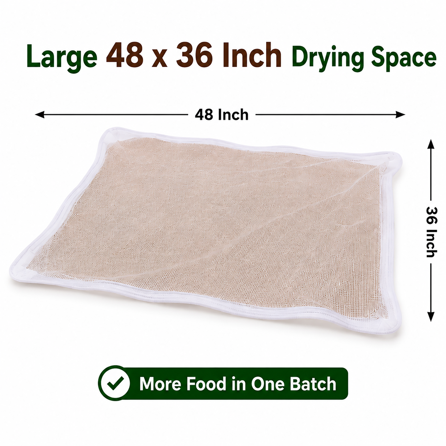 Cotton Drying Cloth with Fine Mesh Net Cover, 48 x 36 inch, Off White, Breathable, Washable & Reusable Food Drying Sheet for Papad, Vadagam, Spices, Millets & Mango Pickle