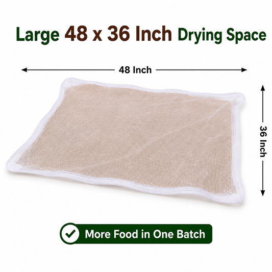 Cotton Drying Cloth with Fine Mesh Net Cover, 48 x 36 inch, Off White, Breathable, Washable & Reusable Food Drying Sheet for Papad, Vadagam, Spices, Millets & Mango Pickle