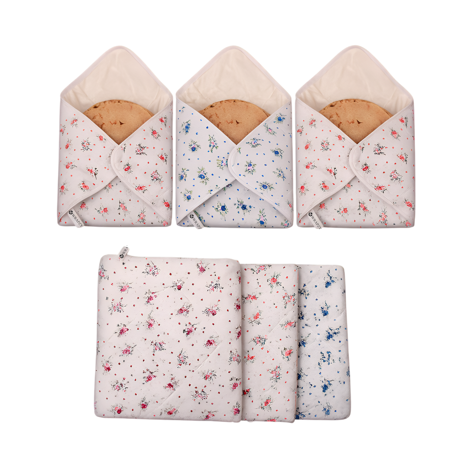 WRAPZY 100% Pure Cotton Roti Cover | Chapati Cloth for Roti, Paratha, Puri, Naan & Tortilla | Eco-Friendly Reusable Food-Safe Kitchen Cloth | Keeps Roti Soft & Fresh Naturally Pack of 6