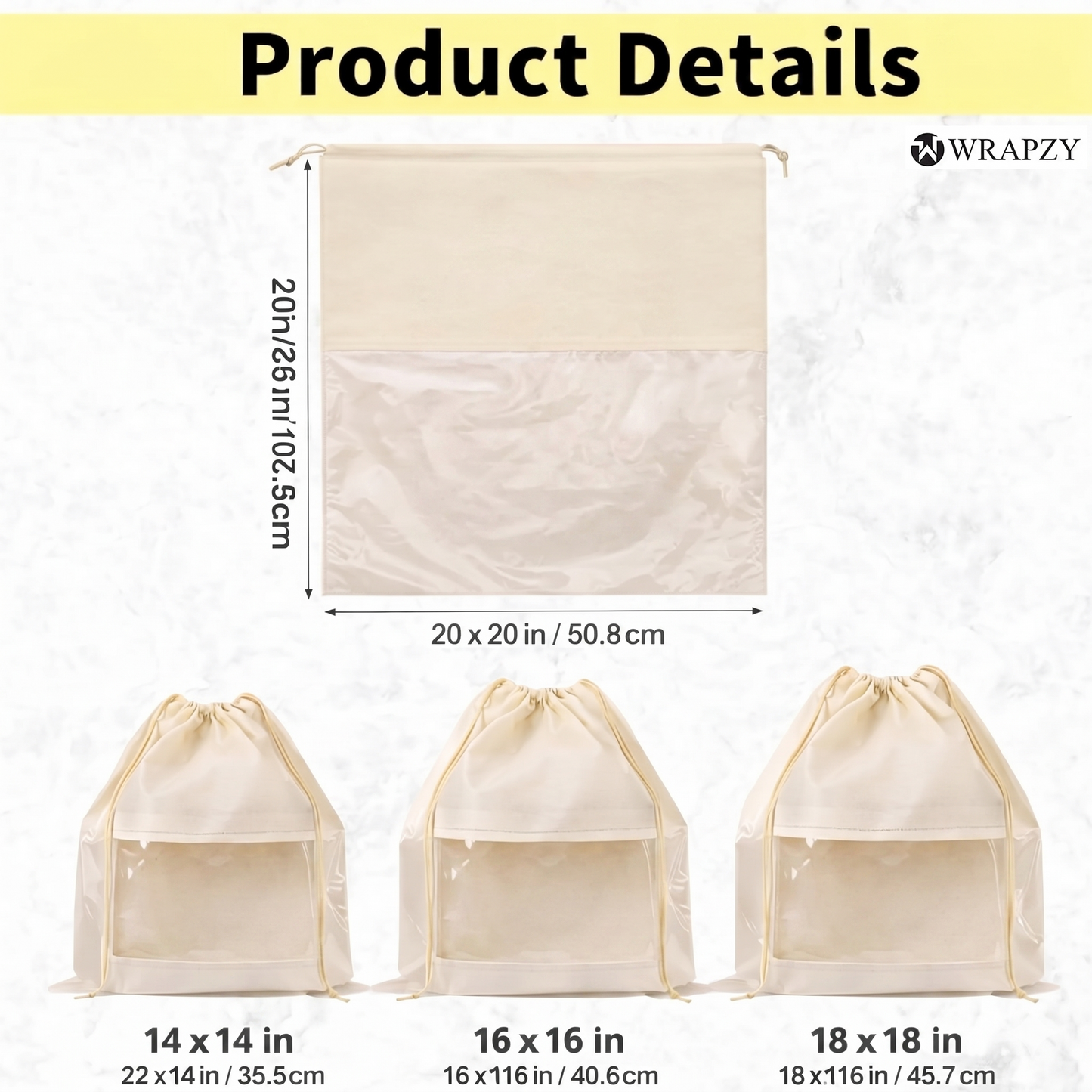 Multipurpose Organizer Bags with Clear Window, Reusable cotton Drawstring Storage Pouch Set for Travel, Toiletries, Cosmetics, Accessories,  Pack of 4