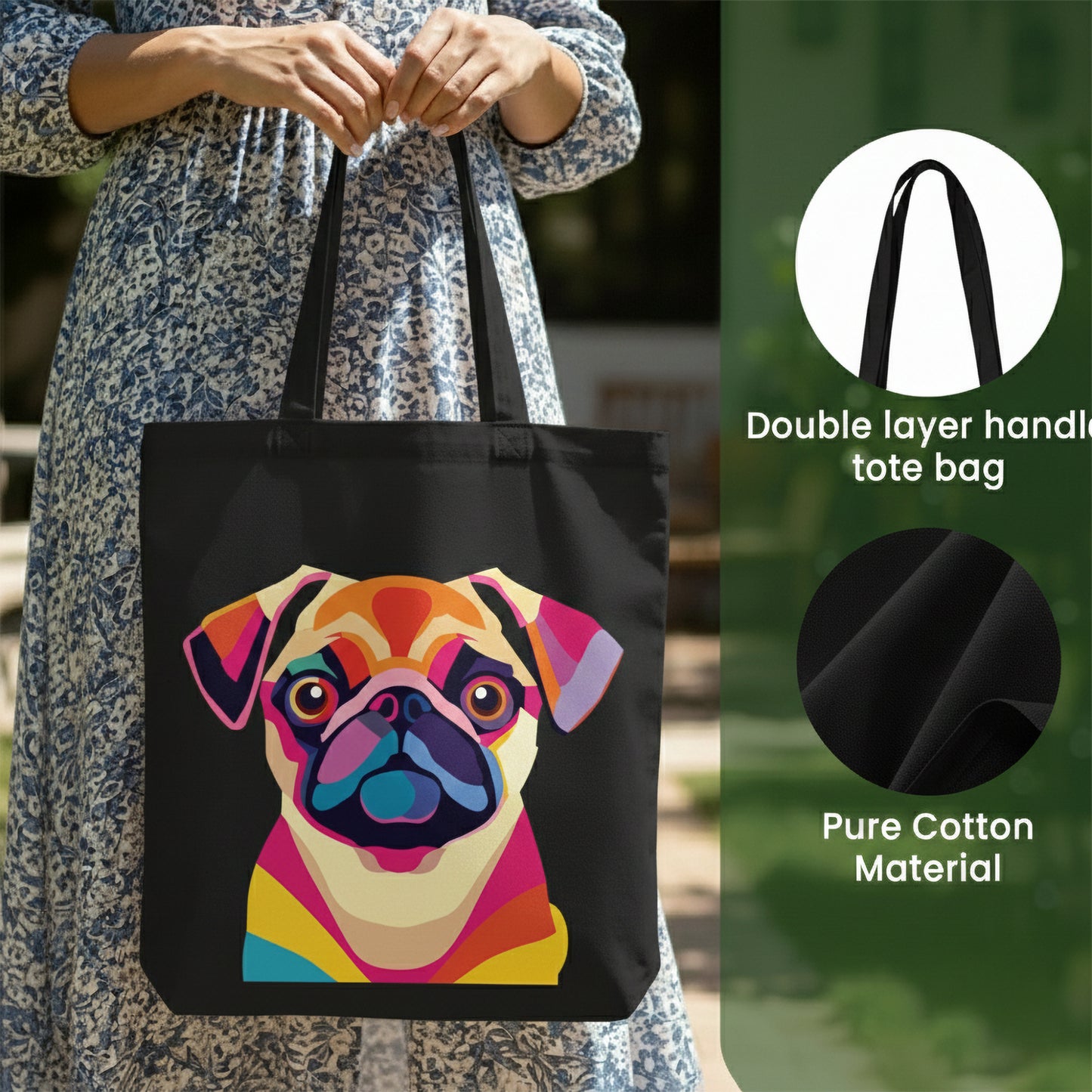 WRAPZY Black Canvas Tote Bag | Handbags for Women | Large Printed Cotton Tote Bag for Shopping, College & Office | Reusable Everyday Carry Handbag | Combo Pack