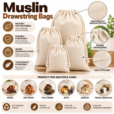 Wrapzy Muslin Drawstring Bags