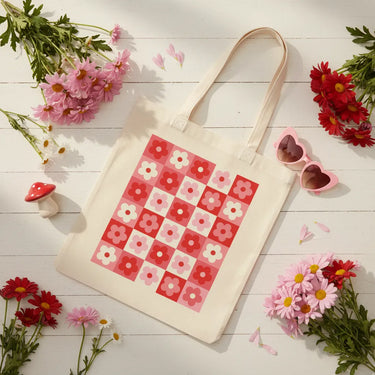 Wrapzy Checkerboard Daisy Tote Bag - Wrapzy