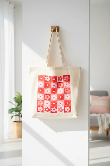 Wrapzy Checkerboard Daisy Tote Bag - Wrapzy