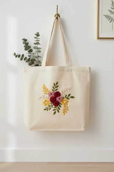 Wrapzy Floral Embroidery Tote Bag - Wrapzy