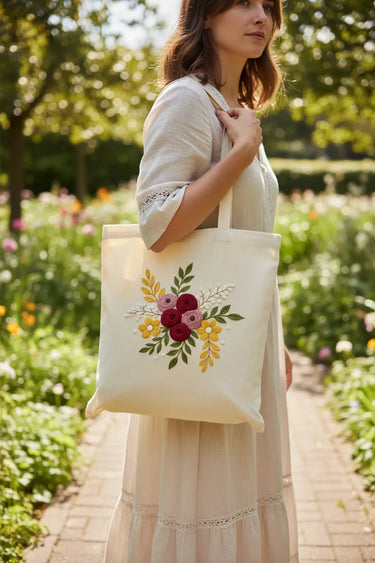 Wrapzy Floral Embroidery Tote Bag - Wrapzy