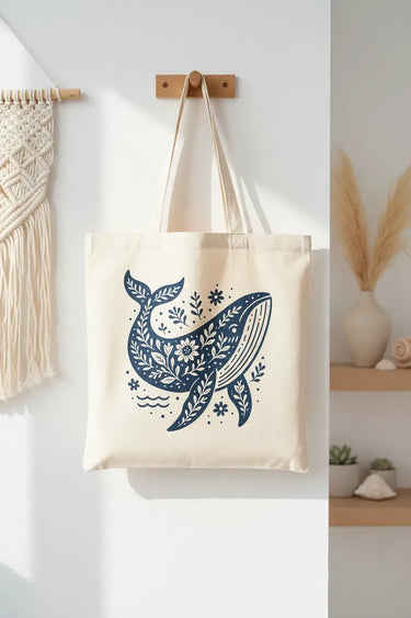 Wrapzy Floral Whale Tote Bag - Wrapzy