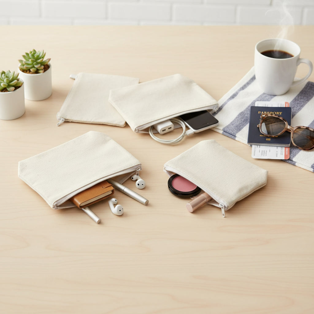 Minimal Canvas Zipper Pouch Pack Of 3