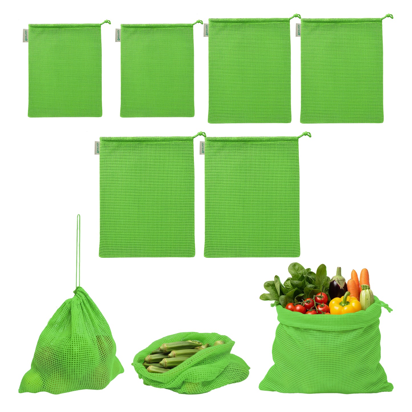 100% Cotton Reusable Vegetable Bags for Fridge | Eco-Friendly Drawstring Storage Bags | Washable Breathable Mesh Bag | Multi-Purpose Cotton Mesh | Pack of 6