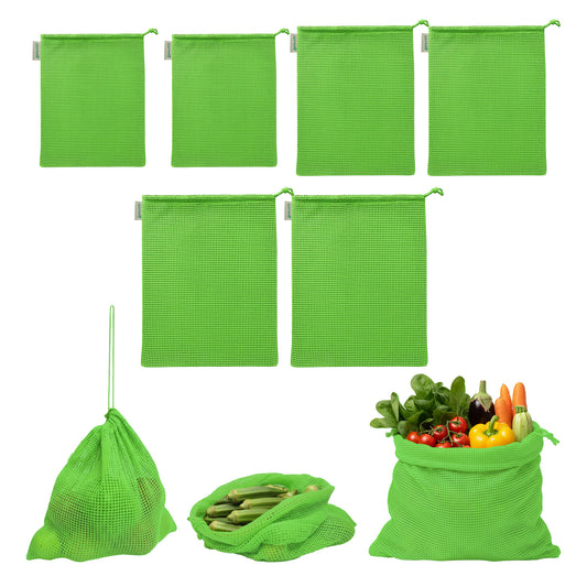 100% Cotton Reusable Vegetable Bags for Fridge | Eco-Friendly Drawstring Storage Bags | Washable Breathable Mesh Bag | Multi-Purpose Cotton Mesh | Pack of 6