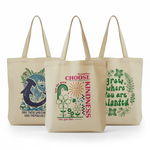 Wrapzy Tote Trio — Nature | 3 Nature Print Canvas Tote Bags - Wrapzy