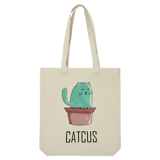 WRAPZY Premium Canvas Tote Bag for Women|Eco-Friendly, Reusable Tote Bag|Handbag for Women| Durable Shoulder Bag for Grocery, Travel, Work, School & Everyday Use | 16x14? (CATCUS, One Size)