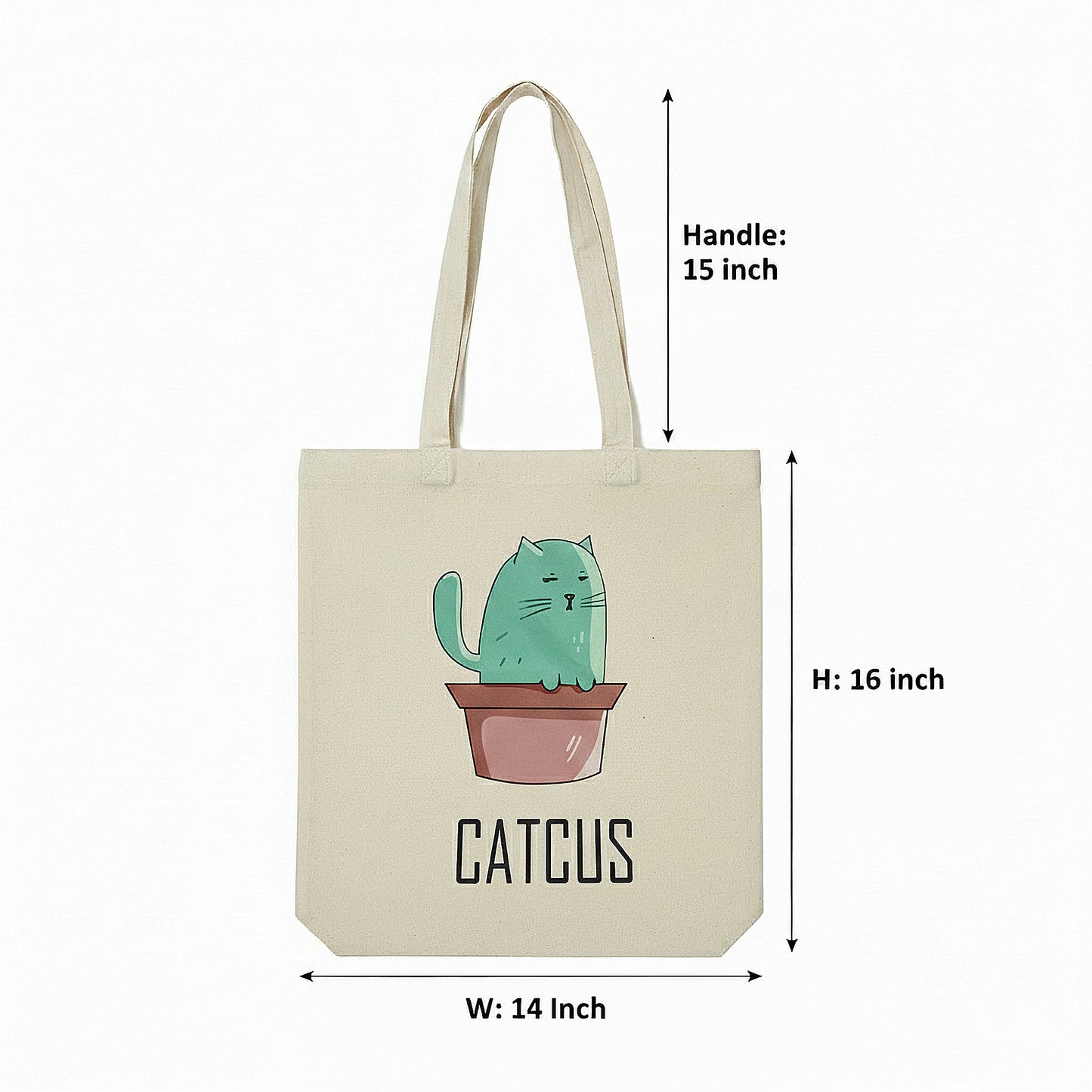 WRAPZY Premium Canvas Tote Bag for Women|Eco-Friendly, Reusable Tote Bag|Handbag for Women| Durable Shoulder Bag for Grocery, Travel, Work, School & Everyday Use | 16x14? (CATCUS, One Size)