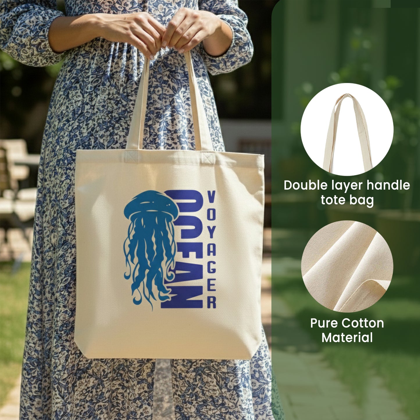 WRAPZY Premium Canvas Tote Bag for Women|Eco-Friendly, Reusable Tote Bag|Handbag for Women| Durable Shoulder Bag for Grocery, Travel, Work, School & Everyday Use | 16x14? (OCEAN-3, One Size)