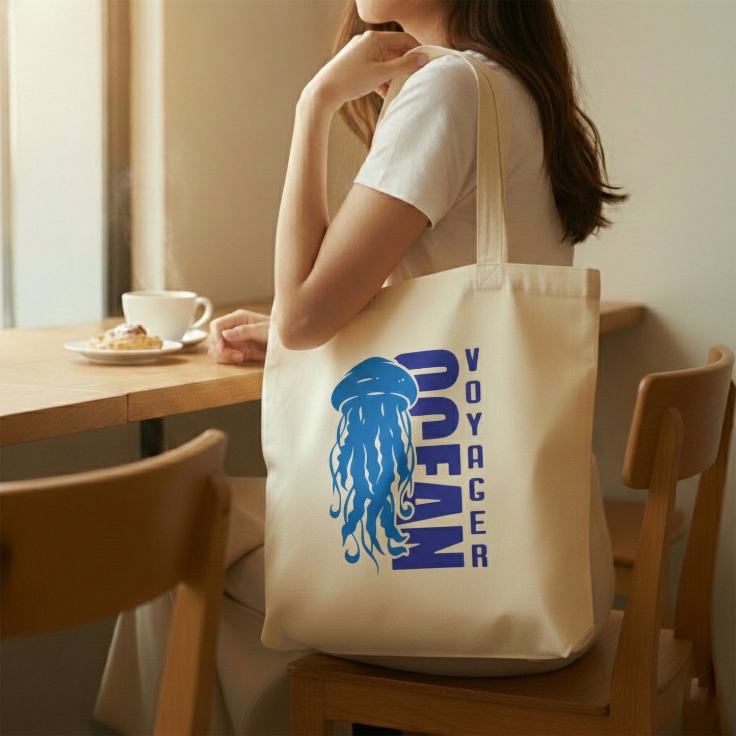 WRAPZY Premium Canvas Tote Bag for Women|Eco-Friendly, Reusable Tote Bag|Handbag for Women| Durable Shoulder Bag for Grocery, Travel, Work, School & Everyday Use | 16x14? (OCEAN-3, One Size)