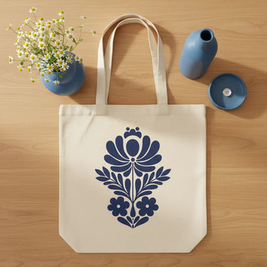 Wrapzy Navy Folk Art Tote Bag - Wrapzy