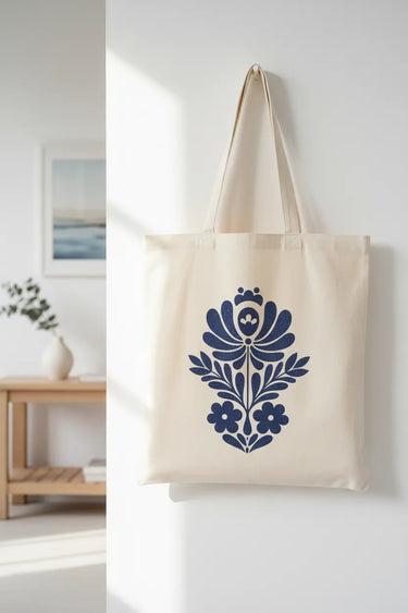 Wrapzy Navy Folk Art Tote Bag - Wrapzy