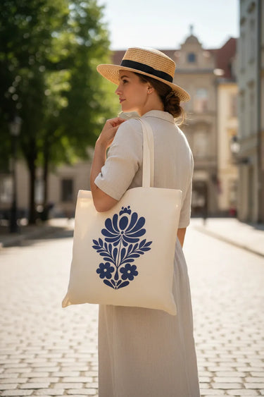 Wrapzy Navy Folk Art Tote Bag - Wrapzy