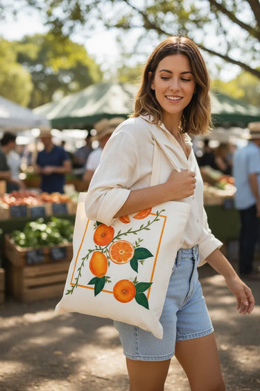 Wrapzy Orange Botanical Tote Bag - Wrapzy