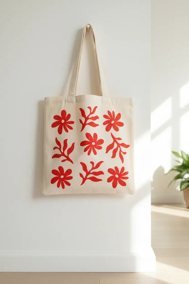Wrapzy Red Daisy Pattern Tote Bag - Wrapzy